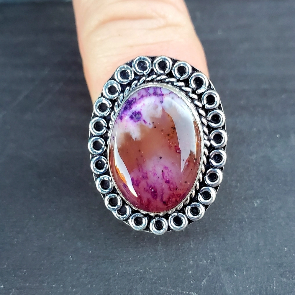 New Dyed Dendritic Opal 925 Silver Ring.
